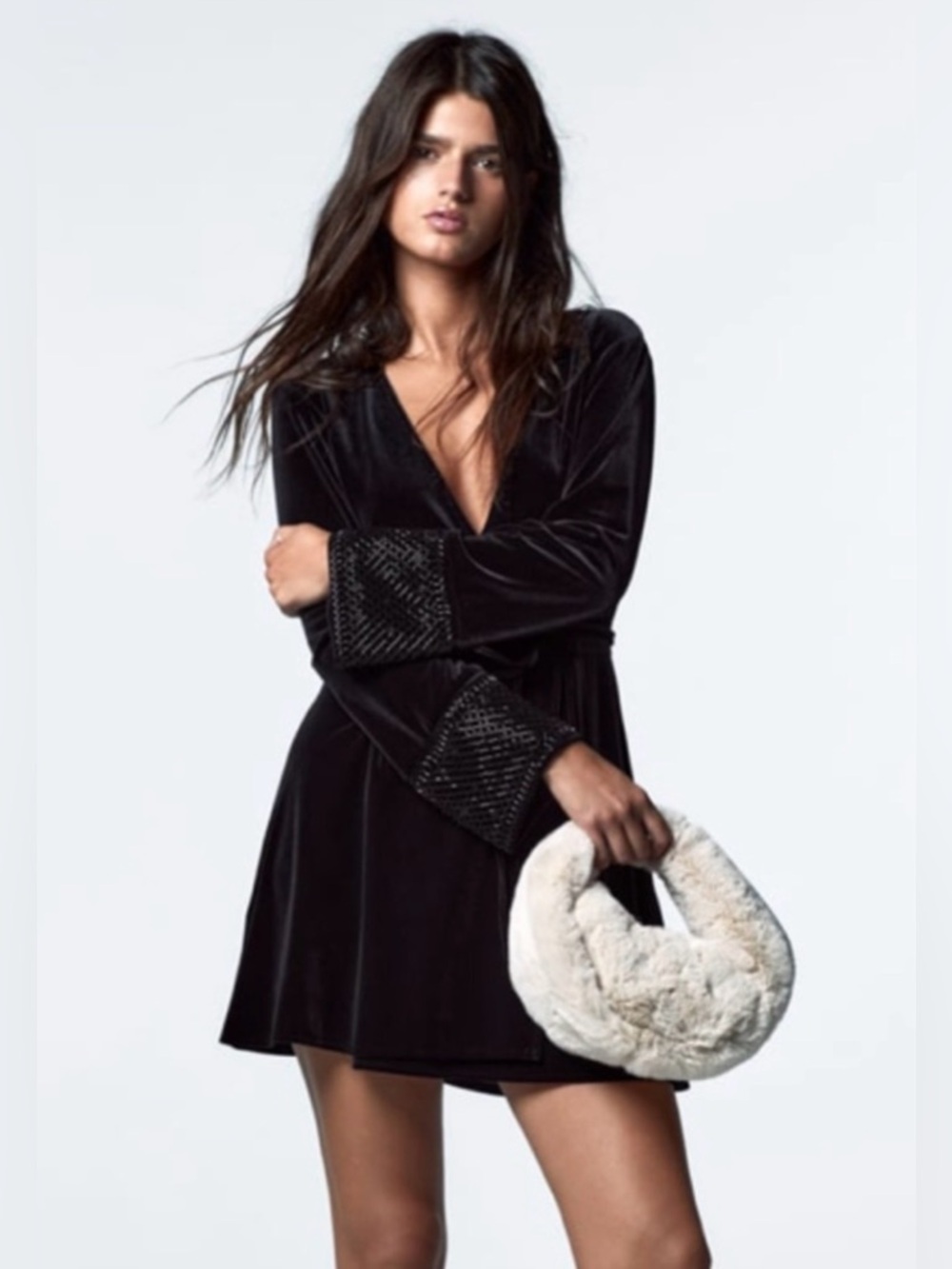 ZARA beaded black wrap velvet dress.